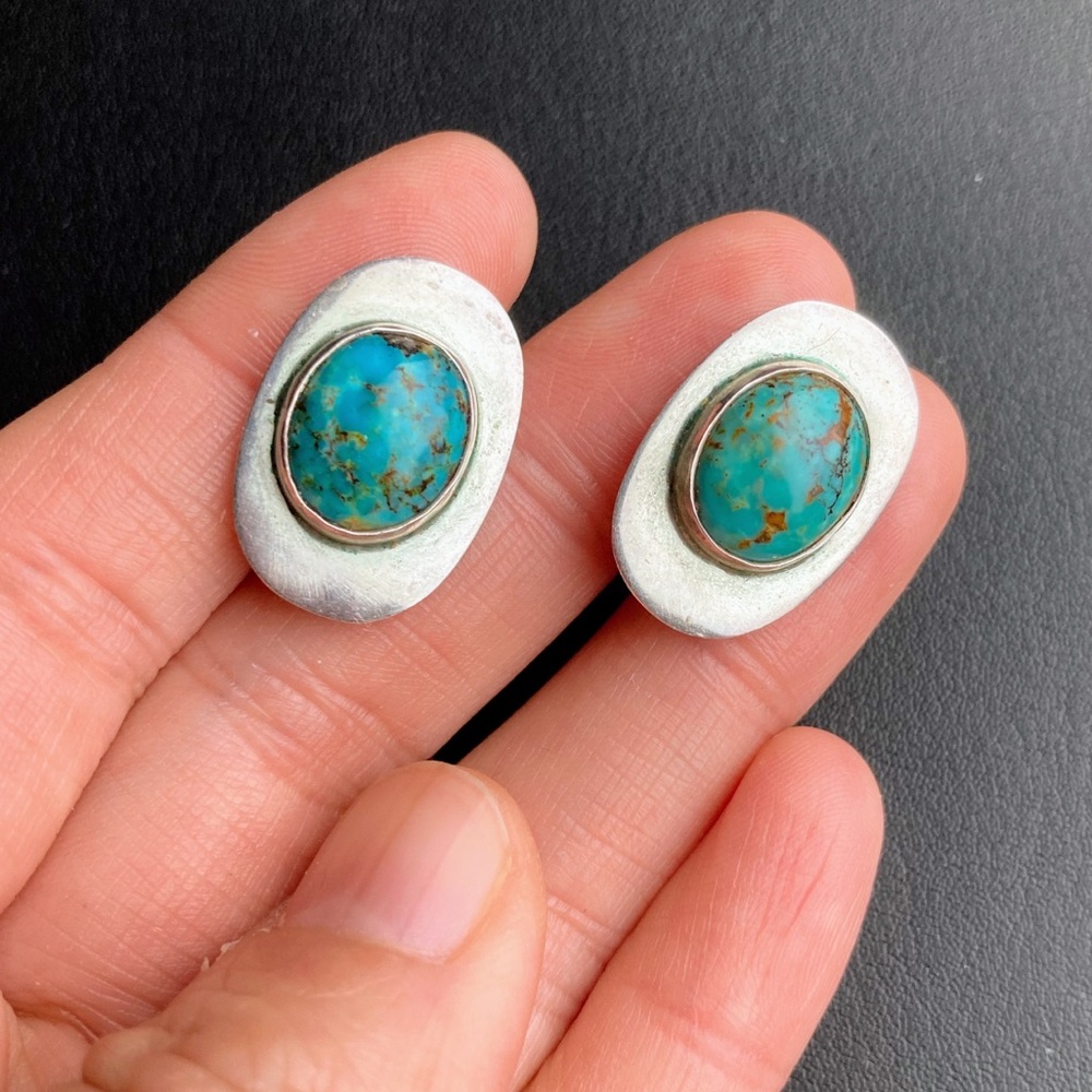 Vintage Turquoise Sterling Silver Modernist Southwestern Jane Edsall Earrings